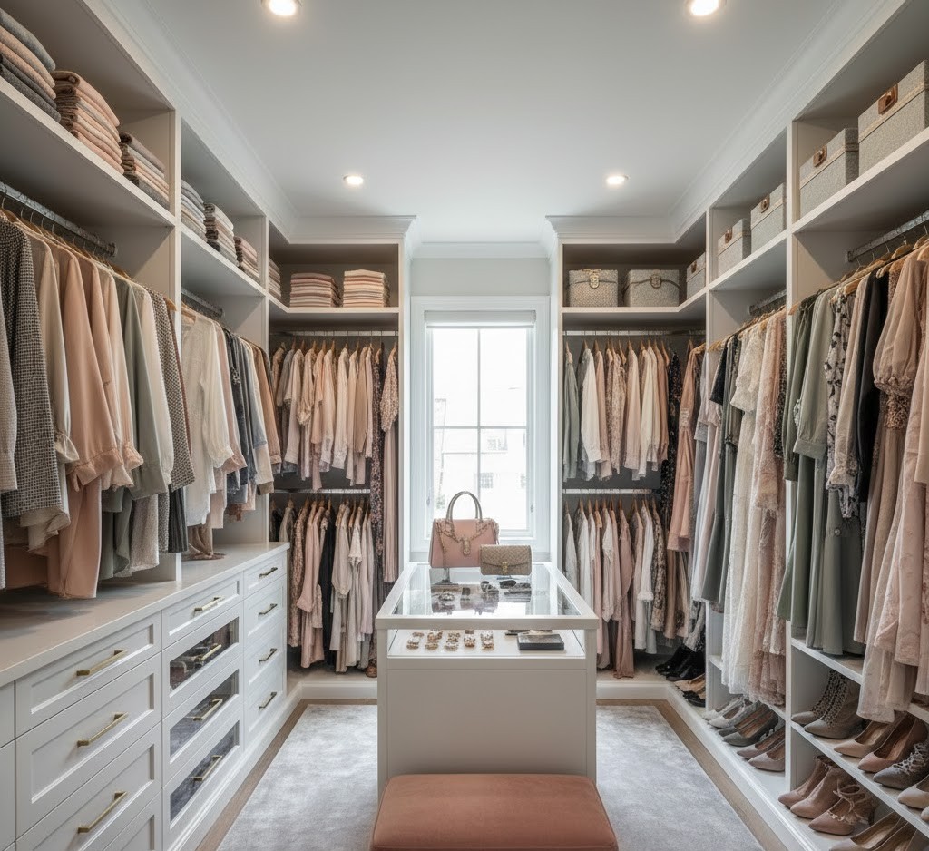 Organized walk-in closet